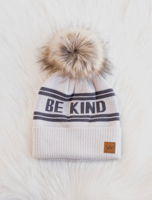 Be Kind Pom Hat - Oatmeal/Grey