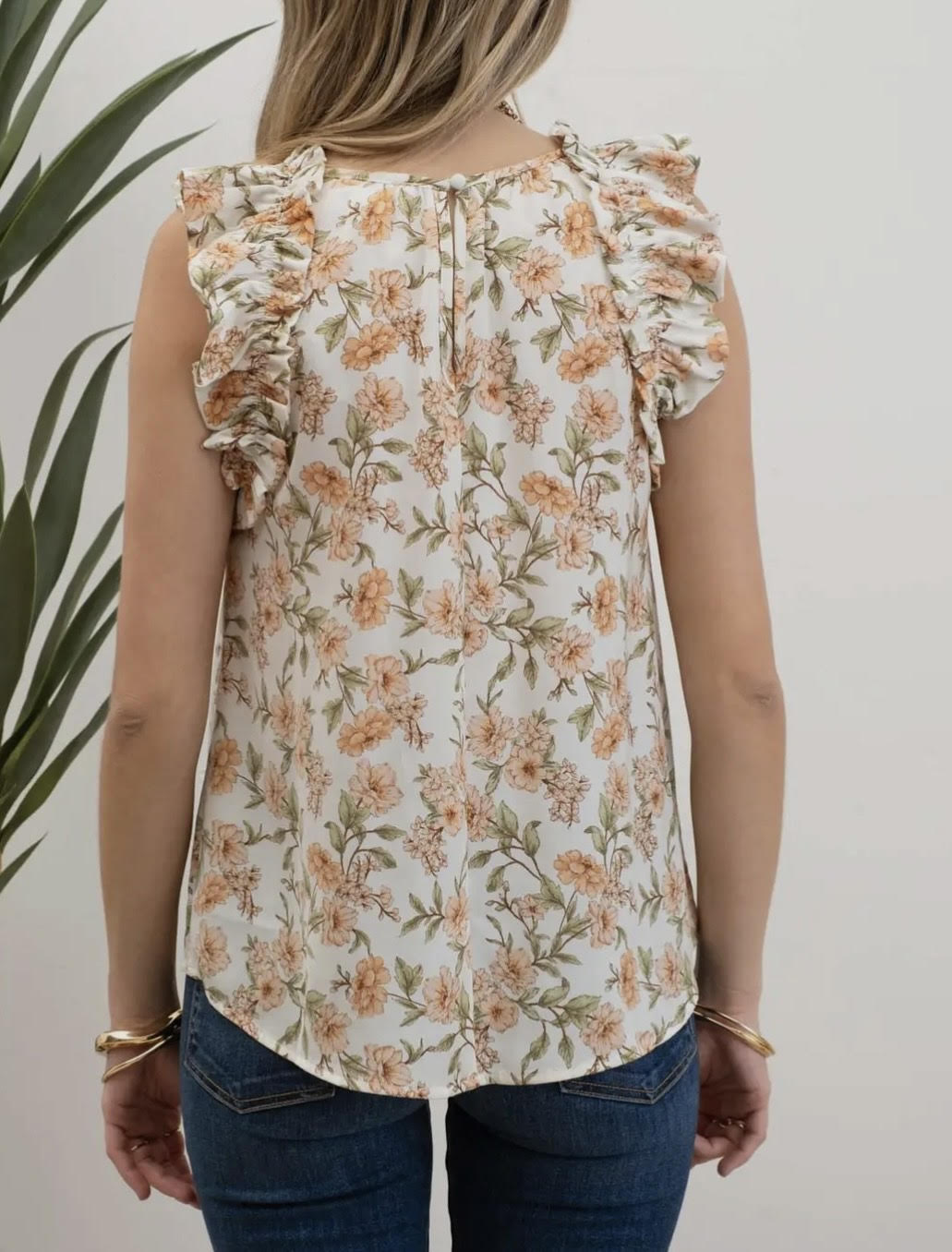 Ivory Floral Ruffle Tank