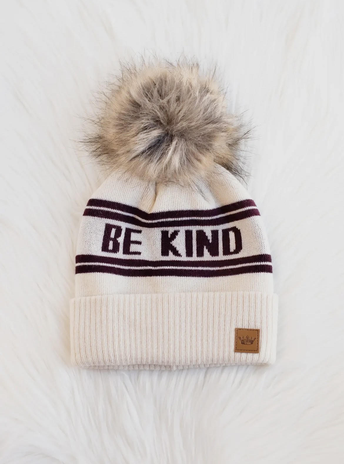 Be Kind Pom Hat - Ivory/Maroon