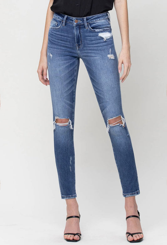 Flying Monkey Mid Rise Distressed Ankle Jeans