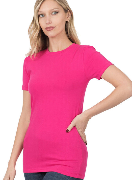 Solid Crew Neck Short Sleeve - Hot Pink