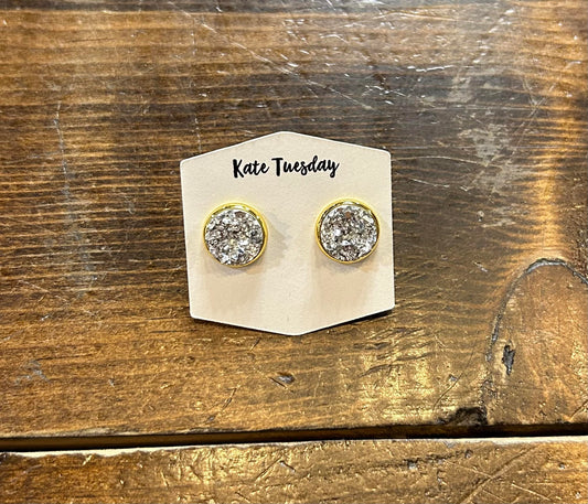 Silver w/ Gold Round Stud Earrings