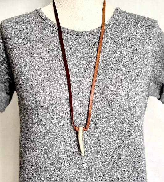 Deer Tine + Leather Necklace